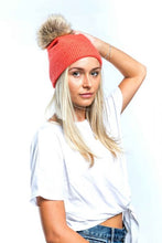 Load image into Gallery viewer, Angora Blend Coral Bobble Hat With Crystals
