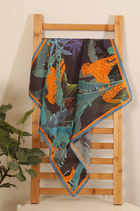 Tropical Cheetah Print Silk Scarf Orange/Blue