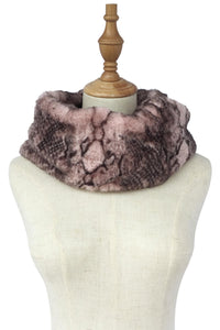 Snakeskin Print Faux Fur Snood Pink