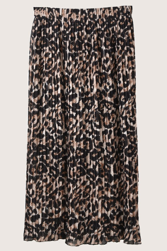 Leopard Pleated Skirt Neutral