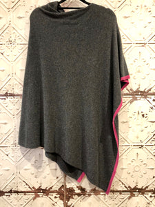 Cashmere Blend Dark Grey and Pink Poncho