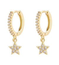 Load image into Gallery viewer, Star Drop Huggie Earrings In Gold
