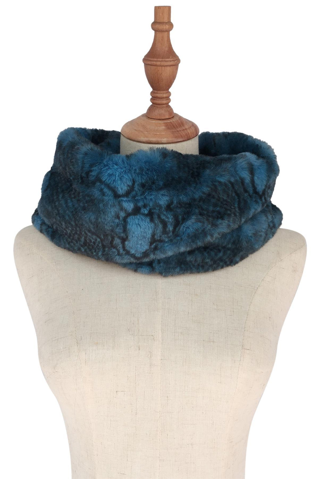 Snakeskin Print Faux Fur Snood Blue