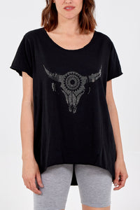 Sequin Bull Head Cotton T-Shirt