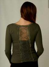 Load image into Gallery viewer, Long Sleeve Khaki Top With Lace Panel
