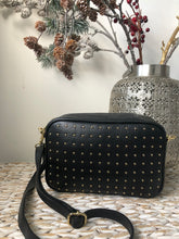 Load image into Gallery viewer, Black Leather Crossbody Bag With Gold Studs
