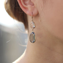 Load image into Gallery viewer, Gold Drop Earrings With Clear And Smokey Crystals
