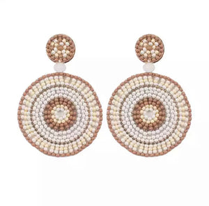 Athens Beaded Disc Earrings (turquoise, beige)
