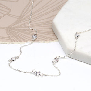 Silver Plated Fine Chain Necklace With Crystals
