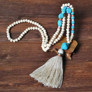 Long Beaded Tassel Necklace