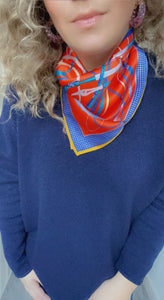 Orange Red And Blue Silk Scarf