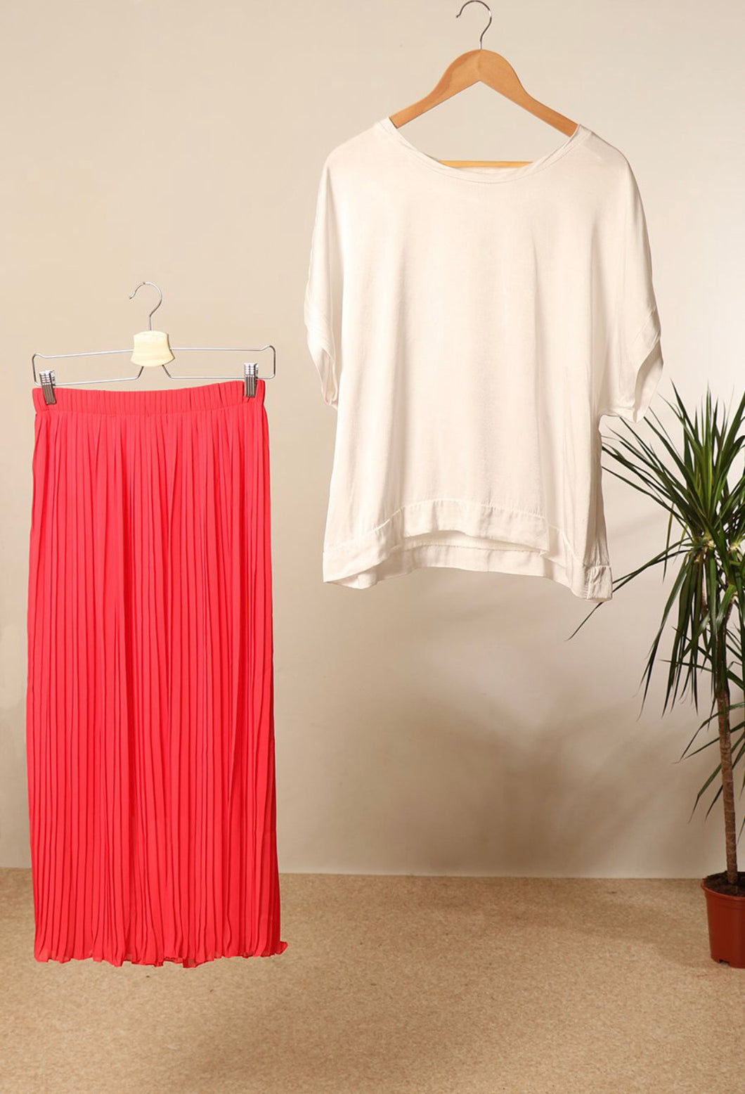 Pleated Midi Skirt Coral