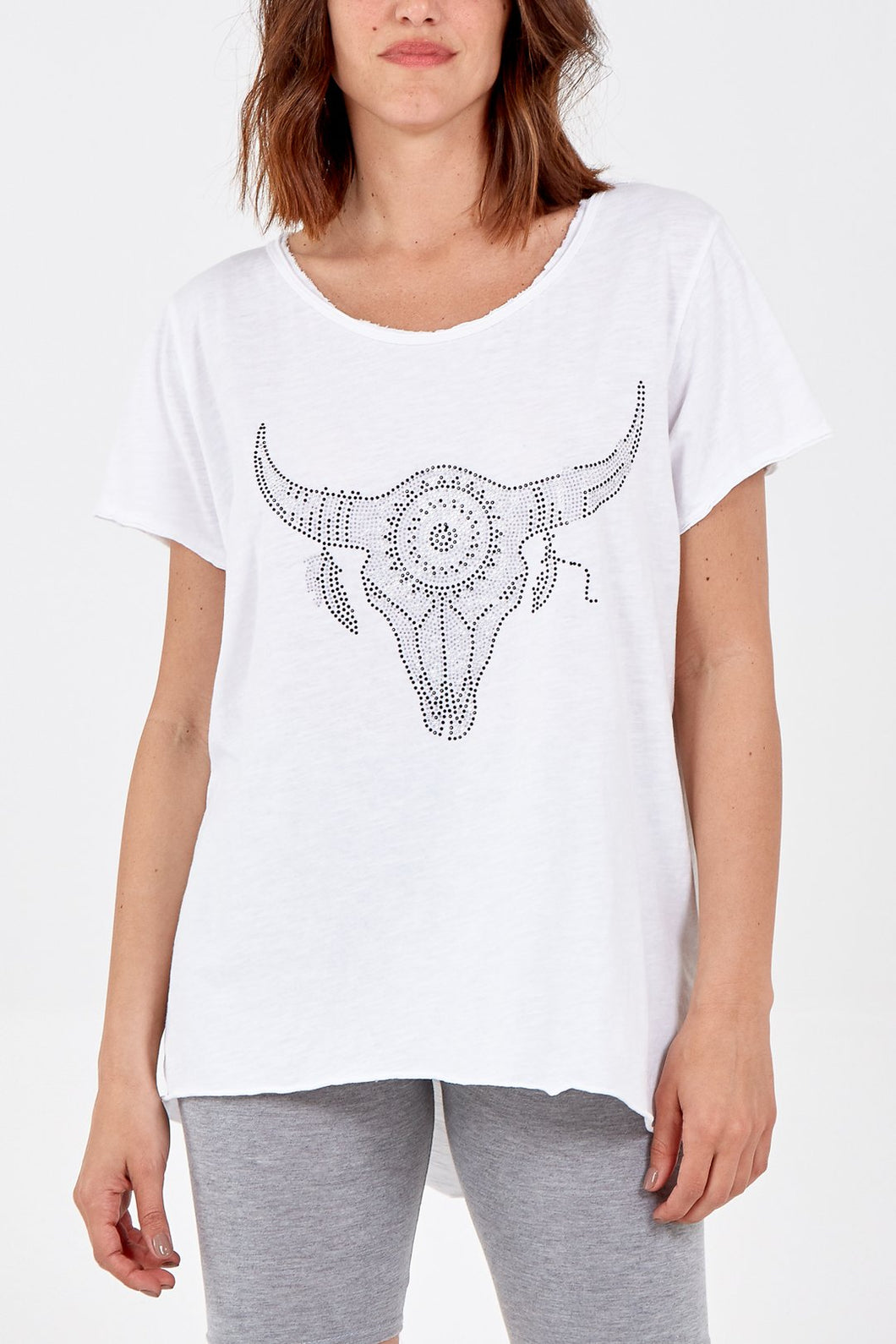 Sequin Bull Head Cotton T-Shirt