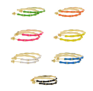 Enamel Bamboo Hoop Earrings (various colours)