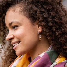 Load image into Gallery viewer, Hoop Earrings With Hammered Gold And Silver Disc
