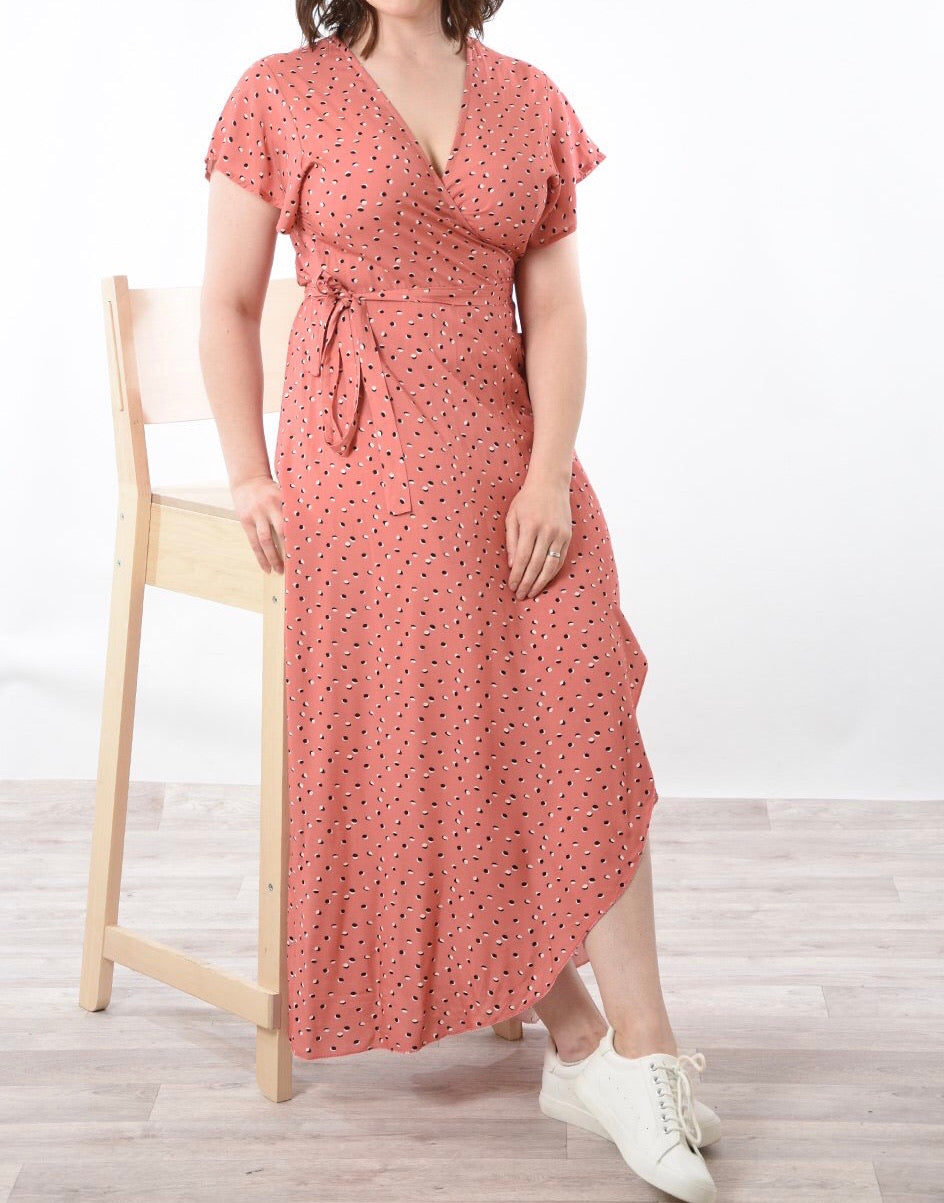 Coral Polka Dot Wrap Dress