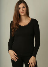 Load image into Gallery viewer, Long Sleeve Black Top With Lace Panel
