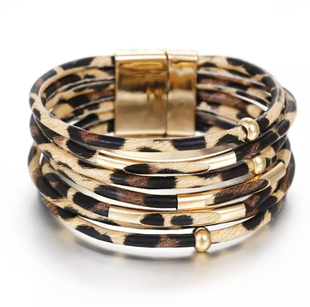 Leopard Multi Layer Bracelet With Magnetic Clasp