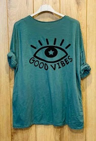 Good Vibes Slogan Long Sleeve Cotton T-Shirts