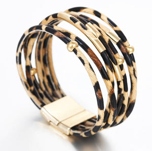 Leopard Multi Layer Bracelet With Magnetic Clasp