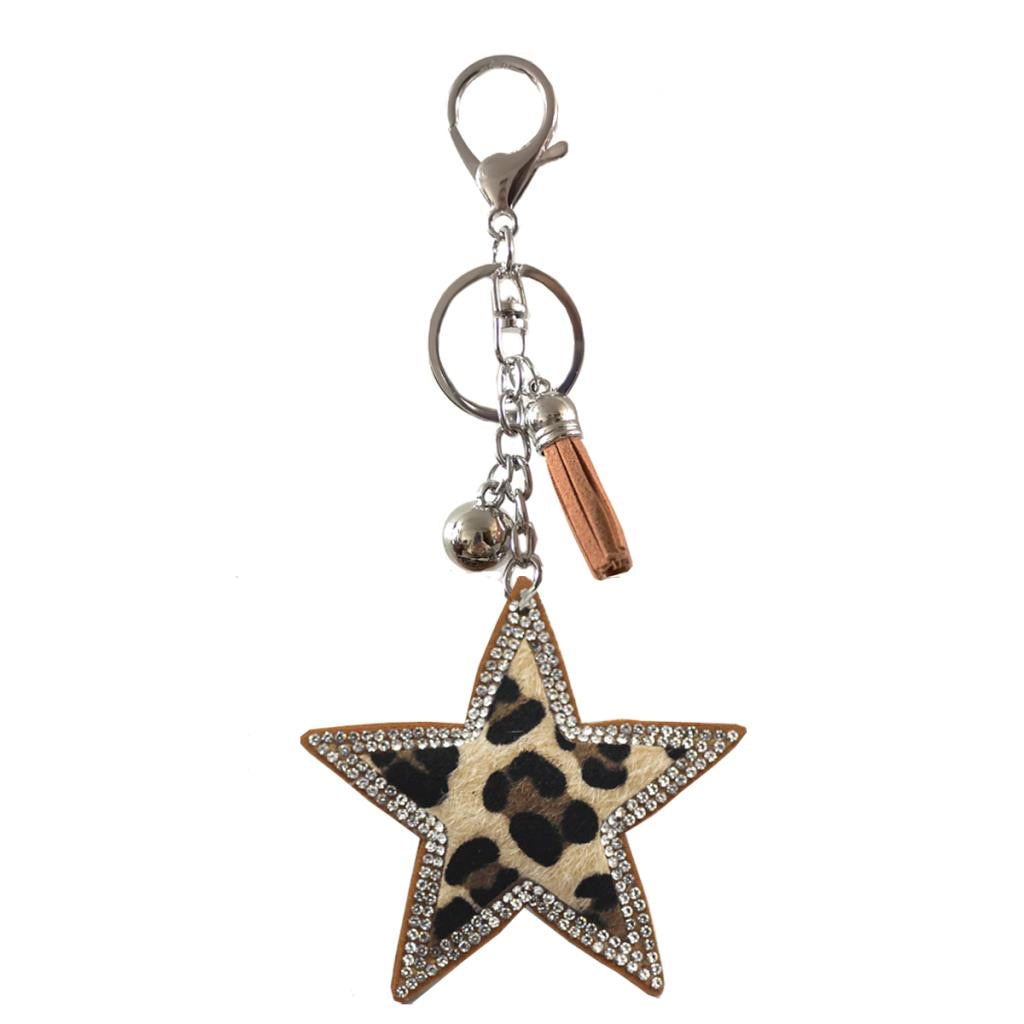 Faux Fur Star Leopard Key Ring