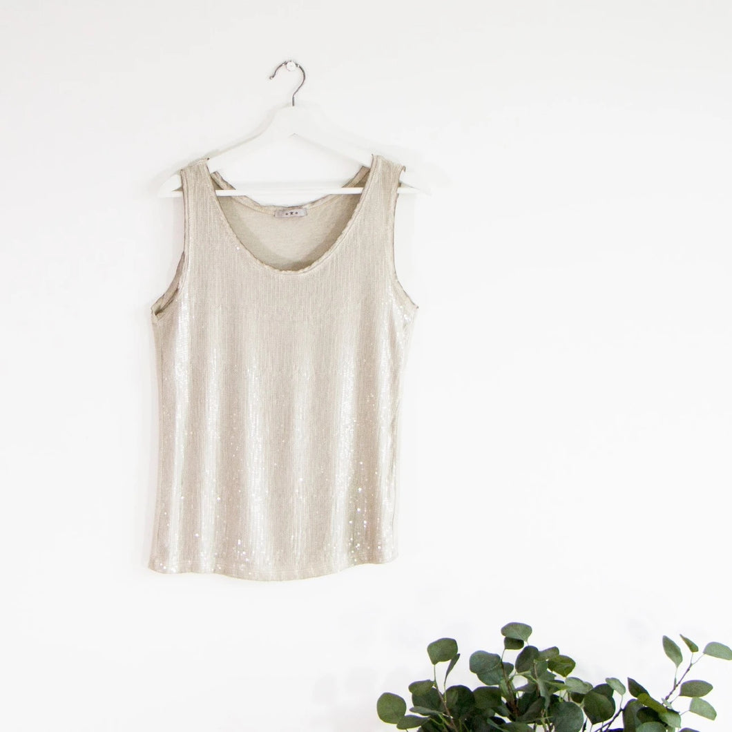 Sequin Front Jersey Vest Top Stone