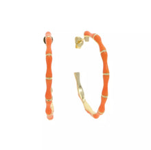 Load image into Gallery viewer, Enamel Bamboo Hoop Earrings (various colours)
