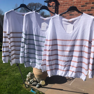 Cotton Knit Striped Jumpers (teal, blush, camel)