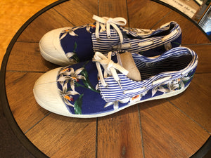 Blue Cotton Trainers With Orchid Print