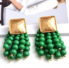 Load image into Gallery viewer, Statement Wood Beaded Gold Earrings
