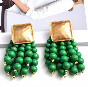 Statement Wood Beaded Gold Earrings