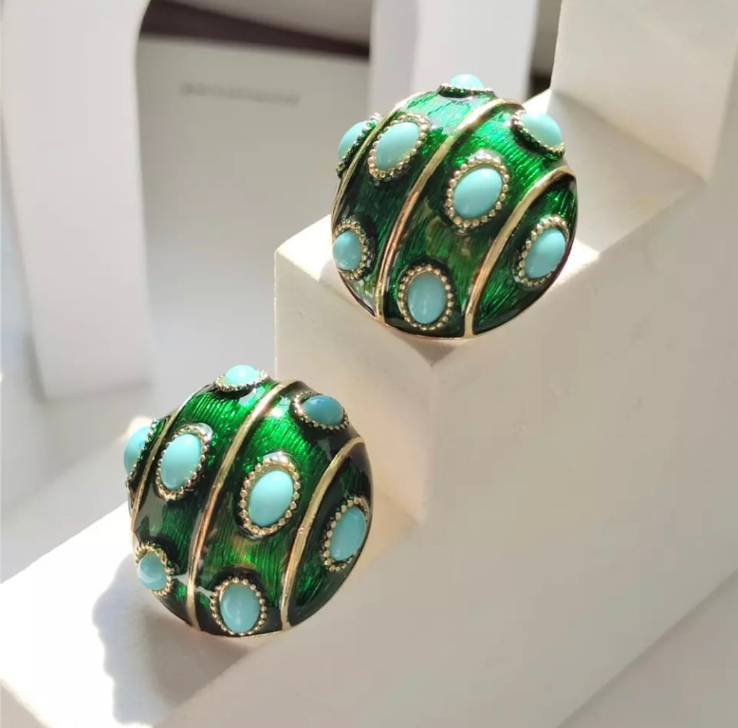 Turquoise & Green Enamel Earrings