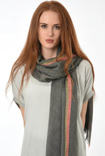 Load image into Gallery viewer, Dark Grey Scarf With Pink/Gold Sripe
