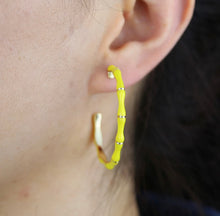 Load image into Gallery viewer, Enamel Bamboo Hoop Earrings (various colours)
