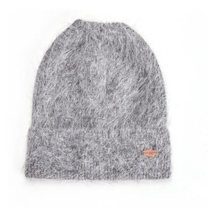 Angora Blend Beanie Hat Grey