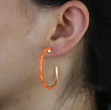 Load image into Gallery viewer, Enamel Bamboo Hoop Earrings (various colours)
