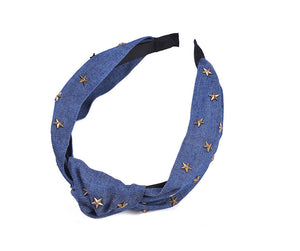 Denim Knot Headbands With Metal Studs