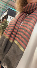 Load image into Gallery viewer, Dark Grey/Gold/Pink Stripes Scarf
