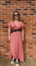 Load image into Gallery viewer, Coral Polka Dot Wrap Dress
