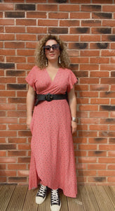 Coral Polka Dot Wrap Dress