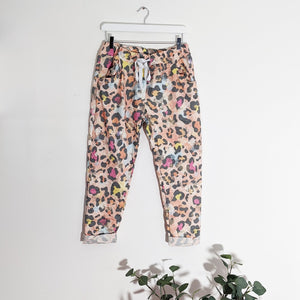 Super Stretch Multi Leopard Print Trousers Peach