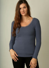 Load image into Gallery viewer, Long Sleeve Blue Top With Lace Panel
