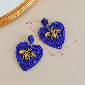 Heart Beaded Earrings Blue