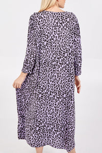 Suzi Leopard Print Midi Dress in Lilac