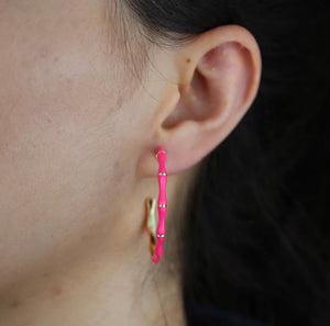 Enamel Bamboo Hoop Earrings (various colours)