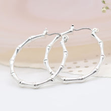 Load image into Gallery viewer, Bamboo Style Hoop Earrings Silver Plated
