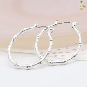 Bamboo Style Hoop Earrings Silver Plated