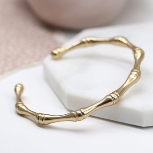 Bamboo Style Bangle In Worn Gold