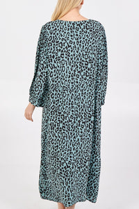 Suzi Leopard Print Midi Dress Mint Green