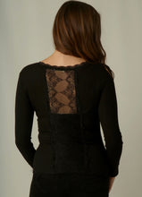 Load image into Gallery viewer, Long Sleeve Black Top With Lace Panel
